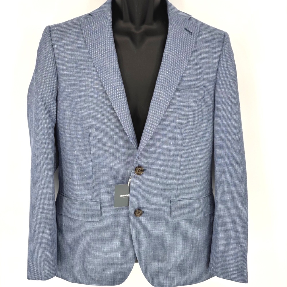 Indochino Yaletown 46 Blazer Mens Light Blue Linen Wool Silk Jacket New